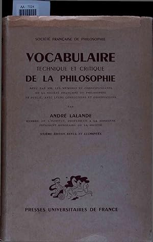 Bild des Verkufers fr Vocabulaire Technique et Critique de la Philosophie. AA-7024 zum Verkauf von Antiquariat Bookfarm