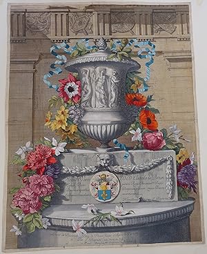 Kolorierter Kupferstich Jean-Baptiste Monnoyer, Paris um 1680, Titelkupfer Blumen Vase