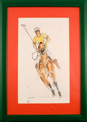 "Polo Player" c1960s Watercolour by 'Wooster'