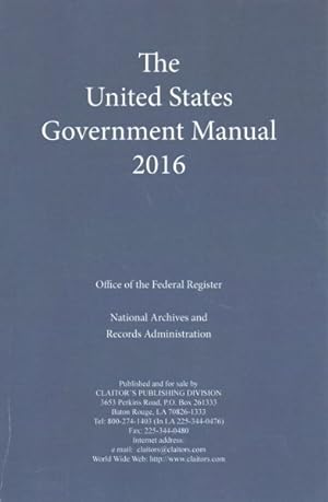 Imagen del vendedor de United States Government Manual 2016 a la venta por GreatBookPrices