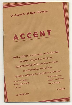 Bild des Verkufers fr Accent - A Quarterly of New Literature: Vol. 8, No. 1, Autumn,1947 zum Verkauf von Between the Covers-Rare Books, Inc. ABAA