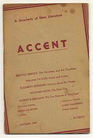 Seller image for Accent - A Quarterly of New Literature: Vol. 8, No. 1, Autumn, 1947 for sale by Between the Covers-Rare Books, Inc. ABAA