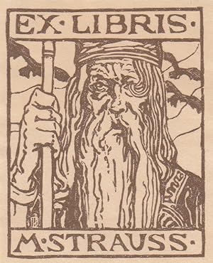 Bild des Verkufers fr Ex Libris M. Strauss. Haupt eines greisen Knigs. Odin. zum Verkauf von Antiquariat  Braun