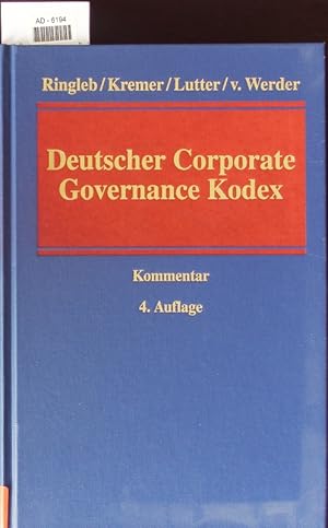 Bild des Verkufers fr Kommentar zum Deutschen Corporate Governance Kodex. zum Verkauf von Antiquariat Bookfarm