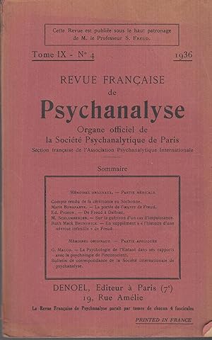 Seller image for Revue Franaise de Psychanalyse tome IX n 4 - 1936 (exemplaire de Wladimir Granoff) for sale by PRISCA