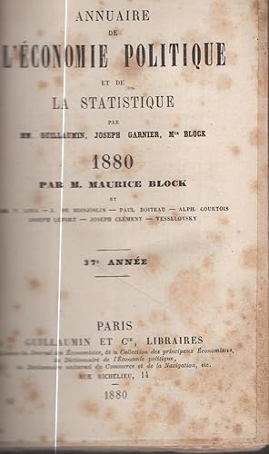 Imagen del vendedor de Annuaire de l'conomie politique et de la statistique : 1880 a la venta por PRISCA