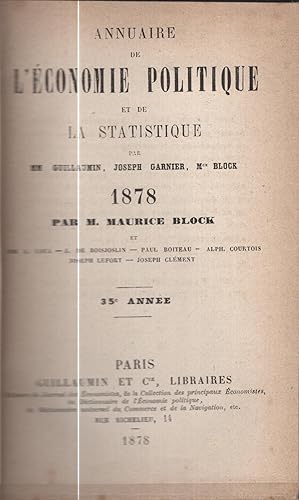 Imagen del vendedor de Annuaire de l'conomie politique et de la statistique : 1878 a la venta por PRISCA