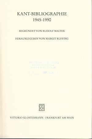 Bild des Verkufers fr Kant-Bibliographie 1945-1990 zum Verkauf von avelibro OHG