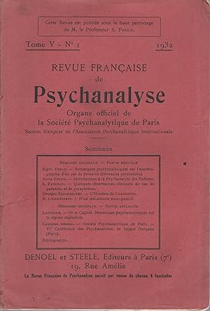 Imagen del vendedor de Revue Franaise de psychanalyse 1932 n 1 a la venta por PRISCA