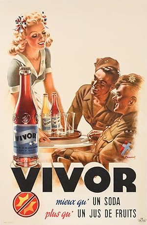 1940's French Advertising poster - Vivor, mieux qu'un soda, plus qu'un jus de fruits (linen-backed)