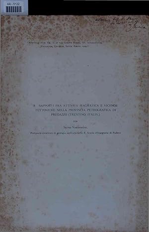 Bild des Verkufers fr 8. Rapporti fra Attivita Magmatica e Vicende Tettoniche Nella Provincia Petrografica de Predazzo (Trentino, Italia). AA-5122. Reprinted from Vol. II of the Compte Rendu, XV International Geological Congress, South Africa, 1929 zum Verkauf von Antiquariat Bookfarm