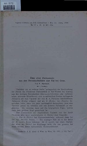 Seller image for ber eine Dalmania aus den Devonschichten von Tal bei Graz. AA-5172. Separat-Abdruck aus dem Centralblatt f. Min. etc. Jahrg. 1920, No. 17 u. 18. S. 307-314 for sale by Antiquariat Bookfarm