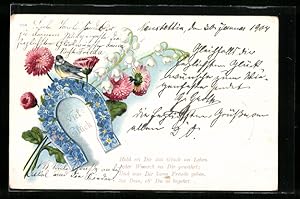 Imagen del vendedor de Ansichtskarte Blumen-Hufeisen mit Singvogel a la venta por Bartko-Reher