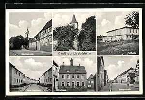 Ansichtskarte Liedolsheim, Bächlestrasse, Kirche, Festhalle