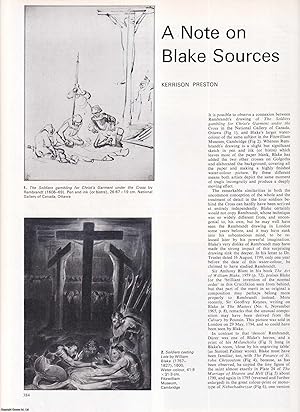 Imagen del vendedor de A Note on (William) Blake Sources. An original article from Apollo, International Magazine of the Arts, 1966. a la venta por Cosmo Books