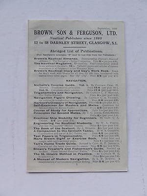 Seller image for Brown, Son & Ferguson, Ltd., nautical publishers since 1860, 52 to 58 Darnley Street, Glasgow, S.1 - abridged list of publications. September, 1939 for sale by McLaren Books Ltd., ABA(associate), PBFA