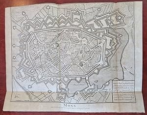 Mons Hainault Belgium City Plan Fortifications c. 1745 Basire large engraved map