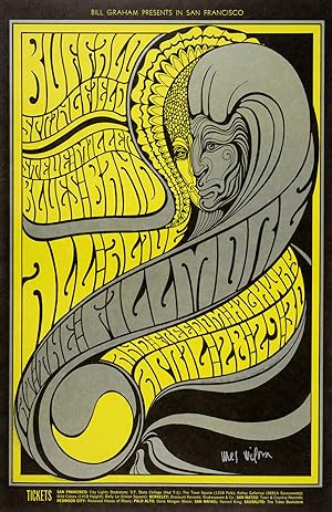 Seller image for Buffalo Springfield 1967 Fillmore Concert Poster Signed by Wes Wilson Reprint for sale by CorgiPack