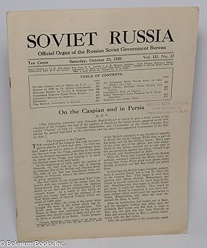Immagine del venditore per Soviet Russia, official organ of the Russian Soviet Government Bureau. Vol. 3, no. 17, October 23, 1920 venduto da Bolerium Books Inc.