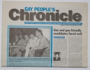 Bild des Verkufers fr Gay People's Chronicle: an independent chronicle of the Ohio Lesbian, Gay, Bisexual, Transgender community; vol. 15, #19, November 5, 1999 zum Verkauf von Bolerium Books Inc.
