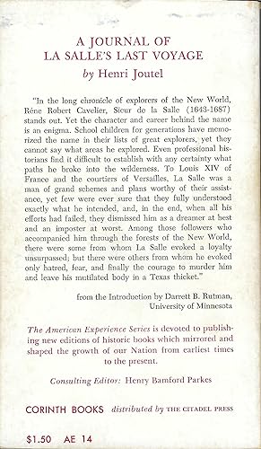 Imagen del vendedor de Joutel's Journal Of La Salle's Last Voyage a la venta por Whitledge Books