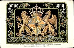 Wappen Ansichtskarte / Postkarte Niederländisch königliches Wappen, Prinzessin Juliana, Je Mainti...