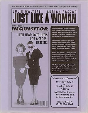 Just Like a Woman (Original flyer for complimentary screenings of the US release of the 1992 Brit...