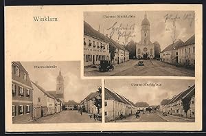 Ansichtskarte Winklarn, Pfarrhofstrasse mit Kirche, Unterer Marktplatz mit Kirche, Oberer Marktplatz