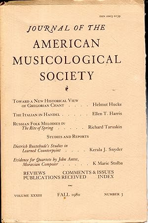 Seller image for Journal of the American Musicological Society; Volume XXXIII, No. 3: Fall, 1980 for sale by Dorley House Books, Inc.