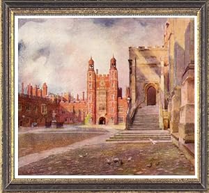 THE SCHOOLYARD, CHAPEL STEPS, AND LUPTON'S TOWER in Eton,Vintage Watercolor Print