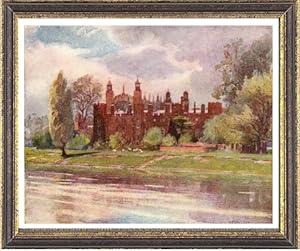 Eton College and Fellows Eyot from Romney Island,Vintage Watercolor Print