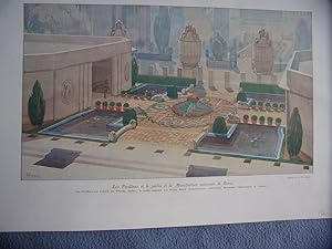 Planche couleur 1924 tiree de l' illustration LES PAVILLONS ET LE JARDIN DE LA MANUFACTURE NATION...