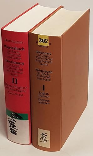 Bild des Verkufers fr Wrterbuch fr Recht, Wirtschaft und Politik (2 Bnde KOMPLETT) - Teil I: Englisch-Deutsch/ Teil II: Deutsch-Englisch (einschliessl. der Besonderheiten des amerikan. Sprachgebrauchs) zum Verkauf von books4less (Versandantiquariat Petra Gros GmbH & Co. KG)