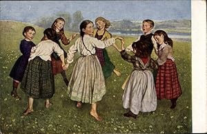 Künstler Ansichtskarte / Postkarte Thoma, Hans, Mädchen beim Tanzen, Kinderreigen