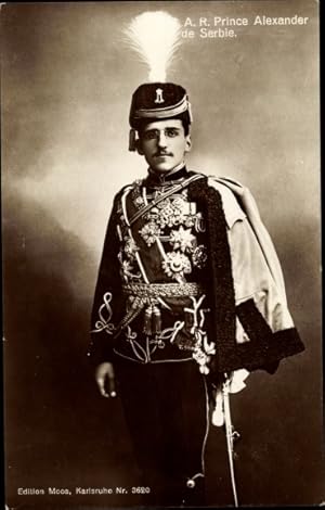Ansichtskarte / Postkarte Prinz Alexander von Serbien, Standportrait, Husarenuniform