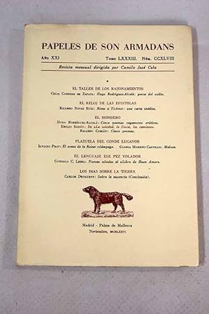 Image du vendeur pour Papeles de Son Armadans, ao XXI, tomo LXXXIII, n. CCXLVIII (noviembre, 1976).:: Hugo Rodrguez-Alcal: Poeta del exilio; Rivas a Ticknor: una carta indita; Cinco poemas vagamente erticos; De La soledad, la llluvia, los caminos; Cinco poemas; El ocaso de la reina relmpago; Malosa; Nuevas ntulas al Libro de buen amor; Sobre la ausencia (conclusin) mis en vente par Alcan Libros