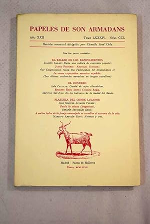 Image du vendeur pour Papeles de Son Armadans, ao XXII, tomo LXXXIV, n. CCL (enero, 1977).:: Con los pasos contados.; Hacia una cultura de expresin popular; Our exagmination round his factification for incamination of la nova expressin narrativa espaola (las ltimas tendencias narrativas en lengua castellana); Our exagmination round his factification for incamination of la nova expressin narrativa espaola (las ltimas tendencias narrativas en lengua castellana); Caudal de cajas cibernticas; Gelatina regia; En los bulevares de la ciudad del llanto; Desde la solana (fragmento); A ambos lados de la franja anaranjada se suceda el estruendo de la ola; Noventa y tres mis en vente par Alcan Libros