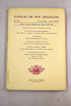 Immagine del venditore per Papeles de Son Armadans, ao XX, tomo LXXVI, n. CCXXVI (enero, 1975).:: Sinopsis para un poema con Pla-Narbona a la vista; Denuncia y condena del estado en el Martn Fierro; Tres poemas; Familiar pasado imperfecto; La novelstica de Juan Goytisolo (entrevista con el autor); El espaol quijote?; Tarea del pagano desterrado venduto da Alcan Libros