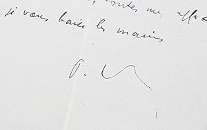 Lettre autographe datée et signée adressée à un confrère écrivain à propos de l'envoi de son dern...