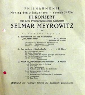 [Programmzettel] Philharmonie. Montag den 3. Januar 1921, abends 7½ Uhr. III. Konzert mit dem Phi...