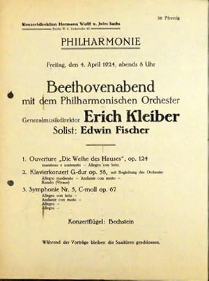 [Programmzettel] Philharmonie. Freitag den 4. April 1924, abends 8 Uhr. Beethovenabend mit dem Ph...