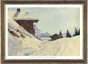 Villars and view of the Dent de Morcles,Vintage Watercolor Print