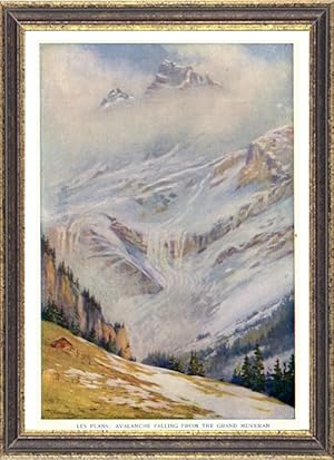 LES PLANS,AVALANCHE FALLING FROM THE GRAND MUVERAN,Vintage Watercolor Print