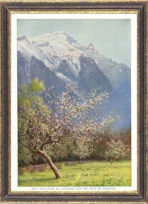 The Croix de Javernaz and the Dent de Morcles in the Swiss Alps,Vintage Watercolor Print