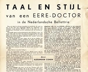 Bild des Verkufers fr Taal en stijl van een Eere-doctor in de Nederlandsche Bellettrie. zum Verkauf von Fokas Holthuis