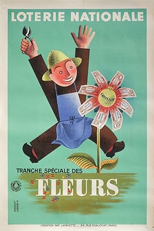 1939 French Art Deco Poster - Loterie Nationale Advertisement - Tranche Speciale - Fleurs