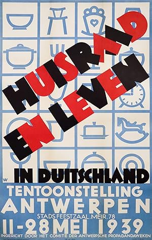 1939 Dutch Art Deco Event poster - Huisraad En Leven (Sale of German Household goods and lifestyl...