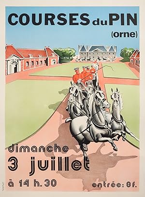 1940s French Horse-Racing poster - Courses du Pin (Orne), LInen-Backed
