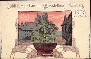 Künstler Litho Nürnberg in Mittelfranken Bayern, Jubiläums Landes-Ausstellung 1906, Hl.Geist Spital