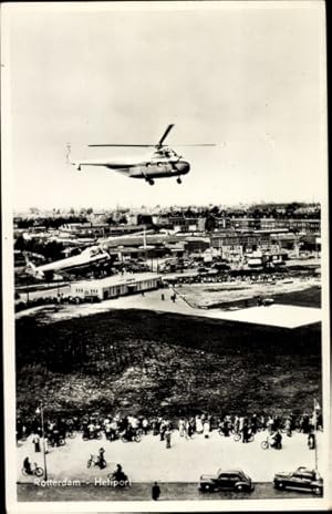 Ansichtskarte / Postkarte Rotterdam Südholland Niederlande, Heliport, Hubschrauber über dem Lande...